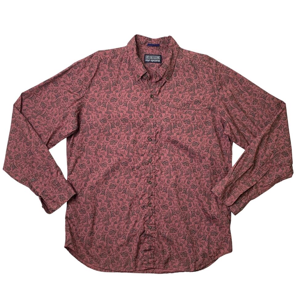 Reyn Spooner Shirt Mens XL Plum Purple Cotton Floral Button Down Hawaiian